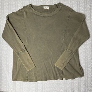 Organic Cotton CES Femme Ribbed Shirt‎ Size M Green Long Sleeve Boho Lagenlook